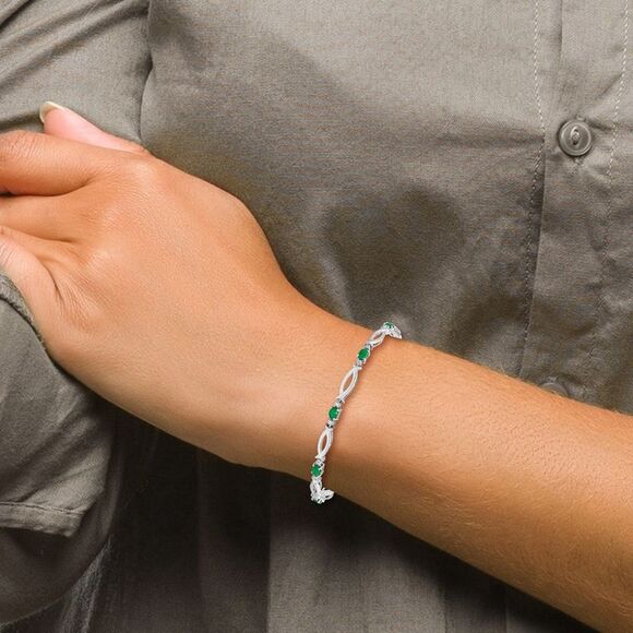 Kazi Luxury Sterling Silver Rhodium-plated Emerald and Diamond Bracelet